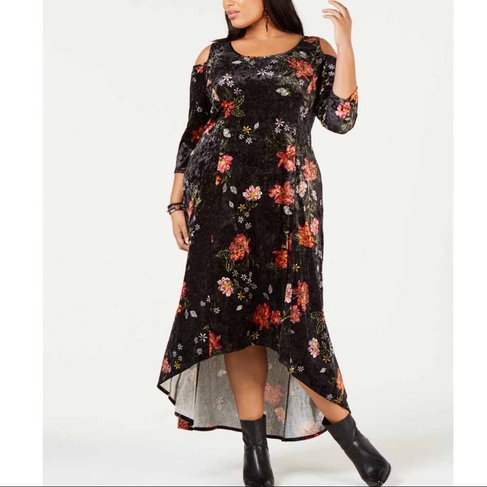 NY Collection Printed Cold-Shoulder Dress (in red)